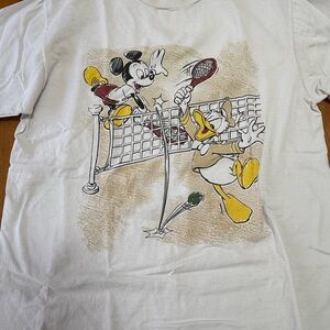 Vintage Disney Mickey Donald White Graphic T-Shirt with Cartoon Characters